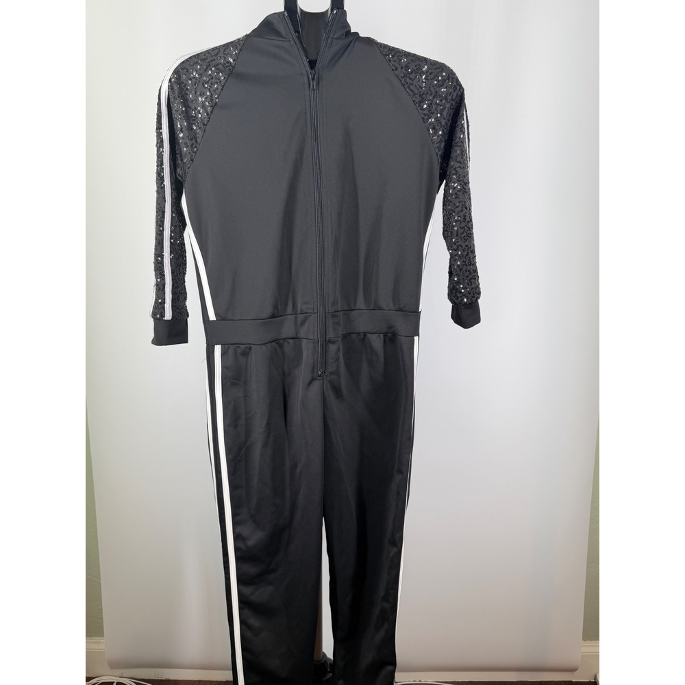 Weissman Sequin Sleeve Track Jumpsuit Black White Stripe Dance Costume S Adult